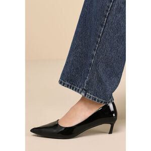 Lulus Emie Black Patent Kitten Heel Pumps - Size 6